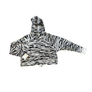 DKNY SPORT Cropped Long Sleeve Zebra Print Hooded Sweatshirt Women's Medium 1602